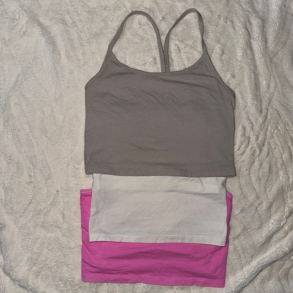 PINK Victoria's Secret Gray, White, and Pink Cropped Camisole Set of 3